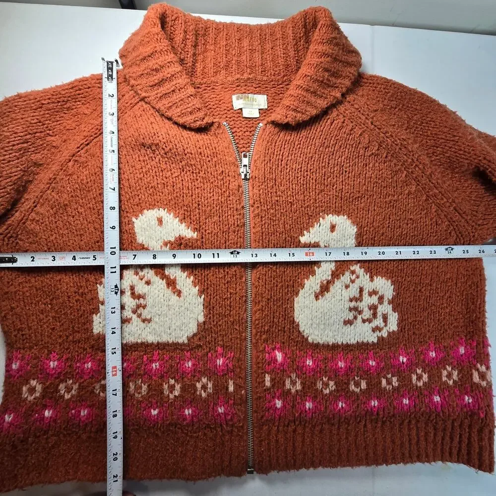 Maeve by Anthropologie Rust and Cream Swans Cardigan.  Size L (P). Retails $180 - Picture 8 of 12